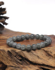 Baikalla Black & Grey Wuji Genuine Jadeite Jade Round Bead Bracelet (8mm)