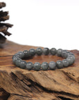 Baikalla Black & Grey Wuji Genuine Jadeite Jade Round Bead Bracelet (8mm)
