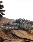 Baikalla Black & Grey Wuji Genuine Jadeite Jade Round Bead Bracelet (8mm)