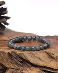 Baikalla Black & Grey Wuji Genuine Jadeite Jade Round Bead Bracelet (6.5mm)