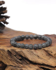 Baikalla Black & Grey Wuji Genuine Jadeite Jade Round Bead Bracelet (6.5mm)