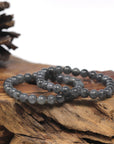 Baikalla Black & Grey Wuji Genuine Jadeite Jade Round Bead Bracelet (6.5mm)