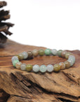 Baikalla Round Multi-Color Genuine Jadeite Jade Bead Bracelet (7mm)