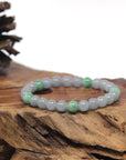 Baikalla Grey-Lavender & Apple-Green Genuine Jadeite Jade Round Bead Bracelet (7.3mm)