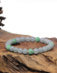 Baikalla Grey-Lavender & Apple-Green Genuine Jadeite Jade Round Bead Bracelet (7.3mm)