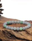 Baikalla Grey-Lavender & Apple-Green Genuine Jadeite Jade Round Bead Bracelet (7.3mm)