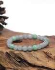 Baikalla Grey-Lavender & Apple-Green Genuine Jadeite Jade Round Bead Bracelet (7.3mm)