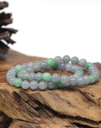 Baikalla Grey-Lavender & Apple-Green Genuine Jadeite Jade Round Bead Bracelet (7.3mm)