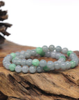 Baikalla Grey-Lavender & Apple-Green Genuine Jadeite Jade Round Bead Bracelet (7.3mm)