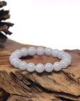 Baikalla Light Lavender Genuine Jadeite Jade Round Bead Bracelet (9mm)
