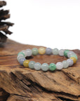 Baikalla Multi-Color Genuine Jadeite Jade Round Bead Bracelet (7.5mm)