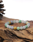 Baikalla Multi-Color Genuine Jadeite Jade Round Bead Bracelet (7.5mm)