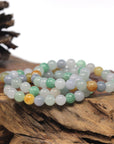 Baikalla Multi-Color Genuine Jadeite Jade Round Bead Bracelet (7.5mm)