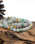 Baikalla Multi-Color Genuine Jadeite Jade Round Bead Bracelet (7.5mm)
