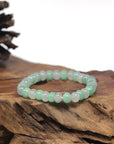 Baikalla Icy White & Green Genuine Jadeite Jade Round Bead Bracelet (7mm)
