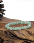 Baikalla Icy White & Green Genuine Jadeite Jade Round Bead Bracelet (7mm)