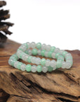 Baikalla Icy White & Green Genuine Jadeite Jade Round Bead Bracelet (7mm)