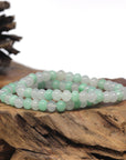 Baikalla Icy White & Green Genuine Jadeite Jade Round Bead Bracelet (7mm)