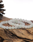 Baikalla Icy White & Light Green Genuine Jadeite Jade Round Bead Bracelet (7.3mm)
