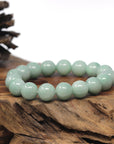 Baikalla Light Apple-Green Genuine Jadeite Jade Large Round Bead Bracelet (12.5mm)