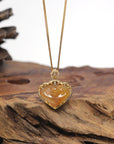 Baikalla Icy Yellow & Orange "RuYi" Jadeite Jade Pendant W/ 18K Yellow Gold Bail & Diamonds