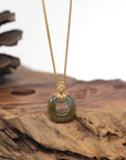Baikalla Icy Brown-Green & Blue-Green "Ping An Kou" Jadeite Jade Pendant W/ 18K Yellow Gold Bail & Diamonds