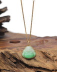 Baikalla Apple-Green & White "Happy Buddha" Jadeite Jade Pendant W/ 18K Yellow Gold Bail & Diamonds