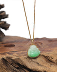 Baikalla Apple-Green & White "Happy Buddha" Jadeite Jade Pendant W/ 18K Yellow Gold Bail & Diamonds