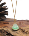 Baikalla Apple-Green & White "Happy Buddha" Jadeite Jade Pendant W/ 18K Yellow Gold Bail & Diamonds