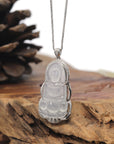 Baikalla Icy White Guan Yin "Goddess of Compassion" Jadeite Jade Pendant W/ 18K White Gold Bail & Diamonds