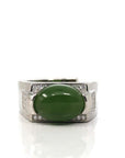 Baikalla Jewelry Jade Ring Baikalla™ Signet Silver Real Oval Green Nephrite Jade Classic Men's Ring