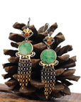 Baikalla Jewelry Jade Earrings Baikalla Antique Natural Jadeite Jade Sterling Silver Gold Plated Two Tone Dangle Earrings