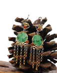 Baikalla Jewelry Jade Earrings Baikalla Antique Natural Jadeite Jade Sterling Silver Gold Plated Two Tone Dangle Earrings