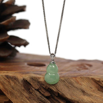 Baikalla Jewelry Jade Pendant Pendant Only Natural Green Jadeite Jade "Magic Bottle Gourd" Hulu Necklace With 14k White Gold Diamond Bail