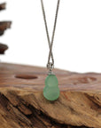 Baikalla Jewelry Jade Pendant Natural Green Jadeite Jade "Magic Bottle Gourd" Hulu Necklace With 14k White Gold Diamond Bail