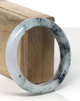Baikalla Deep Blue-Green Flower Jadeite Jade "Half Round" Bangle Bracelet (57.6mm)