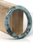 Baikalla Deep Blue-Green Flower Jadeite Jade "Half Round" Bangle Bracelet (61.5mm)