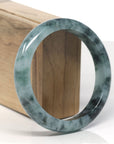 Baikalla Deep Blue-Green Flower Jadeite Jade "Half Round" Bangle Bracelet (61.5mm)