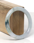 Baikalla White-Green W/ Blue-Green Flowers "Traditional Round" Jadeite Jade Bangle Bracelet (56.3mm)
