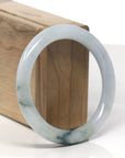 Baikalla White-Green W/ Blue-Green Flowers "Traditional Round" Jadeite Jade Bangle Bracelet (56.3mm)