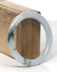 Baikalla White-Green W/ Blue-Green Flowers "Traditional Round" Jadeite Jade Bangle Bracelet (56.3mm)