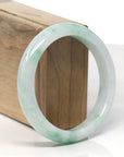 Baikalla White & Vibrant Green Flower Jadeite Jade "Half Round" Bangle Bracelet (58.9mm)