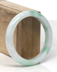 Baikalla White & Vibrant Green Flower Jadeite Jade "Half Round" Bangle Bracelet (58.9mm)