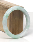 Baikalla White & Vibrant Green Flower Jadeite Jade "Half Round" Bangle Bracelet (58.9mm)