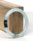 Baikalla Icy Light Blue-Green W/ Deep Green Flowers "Traditional Round" Jadeite Jade Bangle Bracelet (53.8mm)