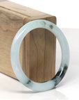 Baikalla Icy Light Blue-Green W/ Deep Green Flowers "Traditional Round" Jadeite Jade Bangle Bracelet (53.8mm)