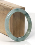 Baikalla Icy Green W/ Blue-Green Flowers Jadeite Jade "Half Round" Bangle Bracelet (56.5mm)