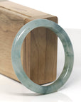 Baikalla Icy Green W/ Blue-Green Flowers Jadeite Jade "Half Round" Bangle Bracelet (56.5mm)