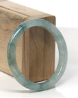 Baikalla Icy Green W/ Blue-Green Flowers Jadeite Jade "Half Round" Bangle Bracelet (56.5mm)