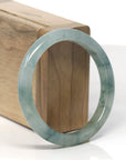 Baikalla Icy Green W/ Blue-Green Flowers Jadeite Jade "Half Round" Bangle Bracelet (56.5mm)